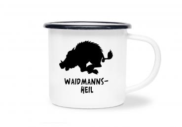 Tasse Wildschwein, Waidmannsheil unter Motiv - Emaillebecher weiß - 2 Größen