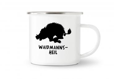 Tasse Wildschwein, Waidmannsheil unter Motiv - Emaillebecher weiß - 2 Größen