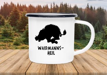 Tasse Wildschwein, Waidmannsheil unter Motiv - Emaillebecher weiß - 2 Größen