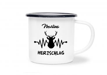 Tasse Herzschlag - Wunschname - Emaillebecher weiß - 2 Größen