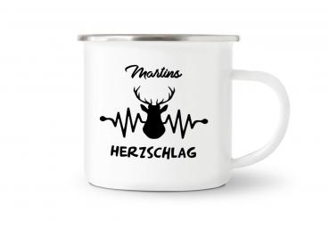 Tasse Herzschlag - Wunschname - Emaillebecher weiß - 2 Größen