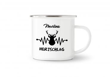 Tasse Herzschlag - Wunschname - Emaillebecher weiß - 2 Größen