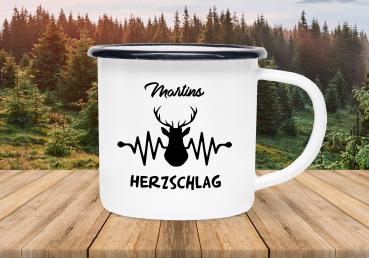 Tasse Herzschlag - Wunschname - Emaillebecher weiß - 2 Größen