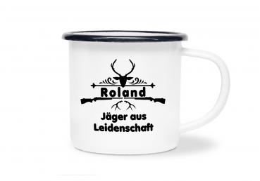 Tasse Jäger aus Leidenschaft - Geweih - Wunschname - Emaillebecher weiß - 2 Größen