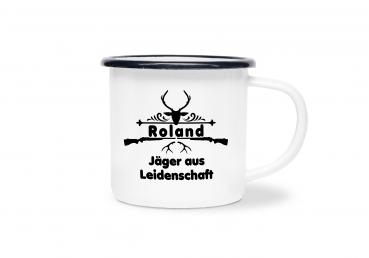 Tasse Jäger aus Leidenschaft - Geweih - Wunschname - Emaillebecher weiß - 2 Größen