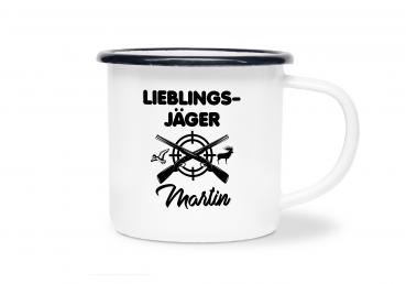 Tasse Lieblingsjäger - Wunschname- Emaillebecher weiß - 2 Größen