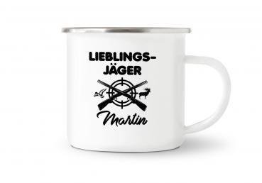 Tasse Lieblingsjäger - Wunschname- Emaillebecher weiß - 2 Größen