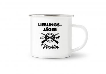 Tasse Lieblingsjäger - Wunschname- Emaillebecher weiß - 2 Größen