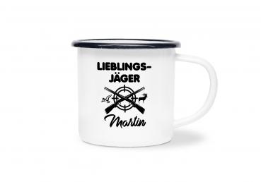 Tasse Lieblingsjäger - Wunschname- Emaillebecher weiß - 2 Größen