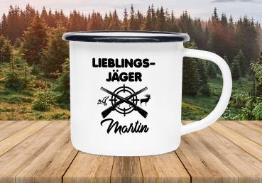 Tasse Lieblingsjäger - Wunschname- Emaillebecher weiß - 2 Größen