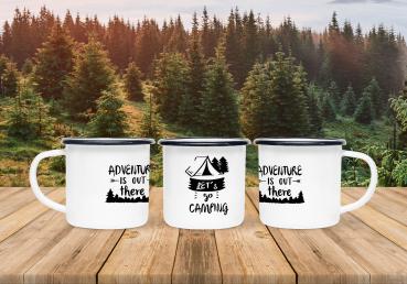 Camping Tasse - let's go camping - Emaillebecher weiß - 2 Größen