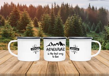 Camping Tasse - adventure is the best way of live - Emaillebecher weiß - 2 Größen