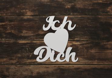 Schriftzug Ich liebe dich aus Holz in weiß