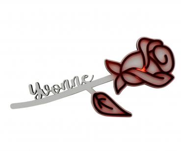 Rose mit Wunschname aus Holz in weiß