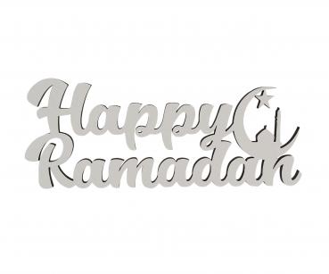 Schriftzug Happy Ramadan aus Holz in weiß