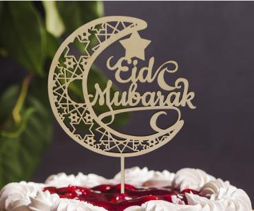 Tortenstecker Eid Mubarak aus Holz