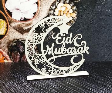 Aufsteller - Eid Mubarak - aus Holz in weiß