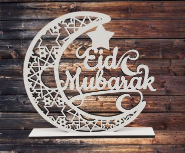 Aufsteller - Eid Mubarak - aus Holz in weiß