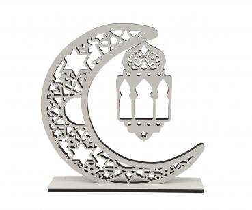 Aufsteller Mond mit Laterne zum Ramadanfest - aus Holz in weiß