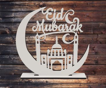 Aufsteller - Eid Mubarak - aus Holz in weiß