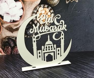 Aufsteller - Eid Mubarak - aus Holz in weiß