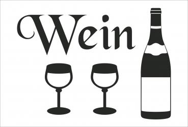 Dekoschild - Wein Weinflasche + 2 Weingläser
