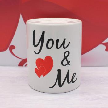 Spardose Liebe/Hochzeit - You&Me (Herz) - Wunschname/Datum