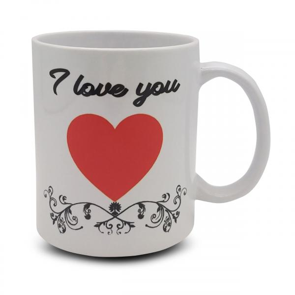 Tasse - I love you rotes Herz + Geschnörkel