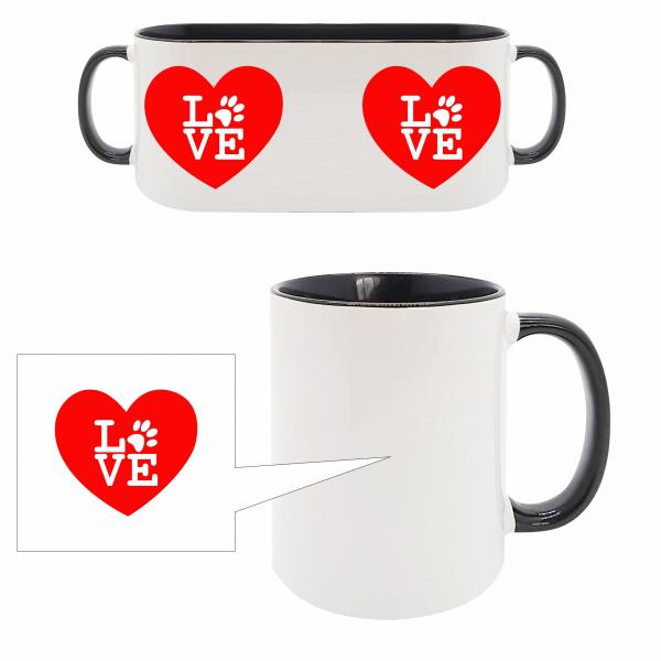 Tasse - Rotes Herz + Love mit Pfote