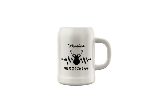 Bierkrug Jagd - Wunschname - Hirschkopf - Herzschlag