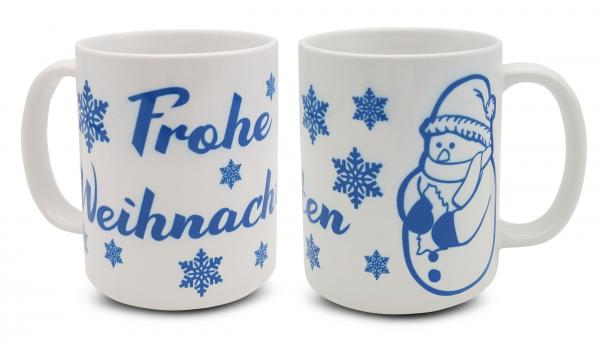 Tasse - Frohe Weihnachten Schneemann blau