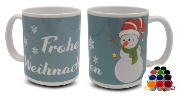 Tasse - Frohe Weihnachten Schneemann mit Stern