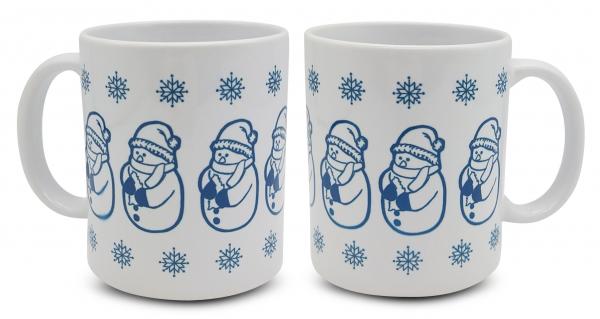 Tasse - Schneemänner Flocken blau