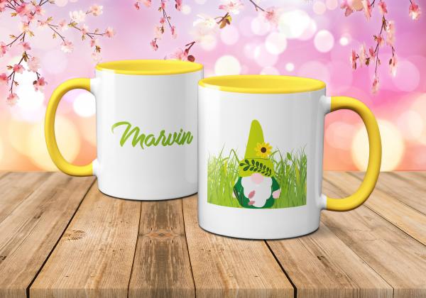 Tasse Frühling - Gartenzwerg - Wunschname