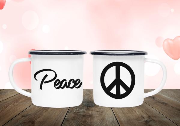 Emailletasse Frieden - Peace + Zeichen