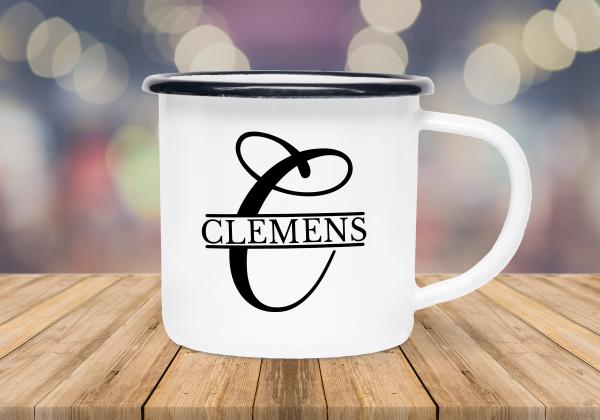 Camping Tasse - Monogramm - Wunschinitialen - Emaillebecher weiß - 2 Größen