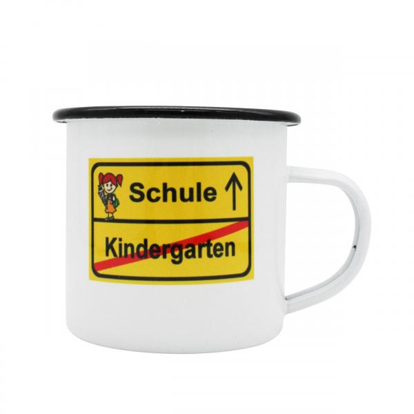 Tasse Schulanfang - Schild Schule/Kindergarten Mädchen - Emaillebecher weiß - 2 Größen