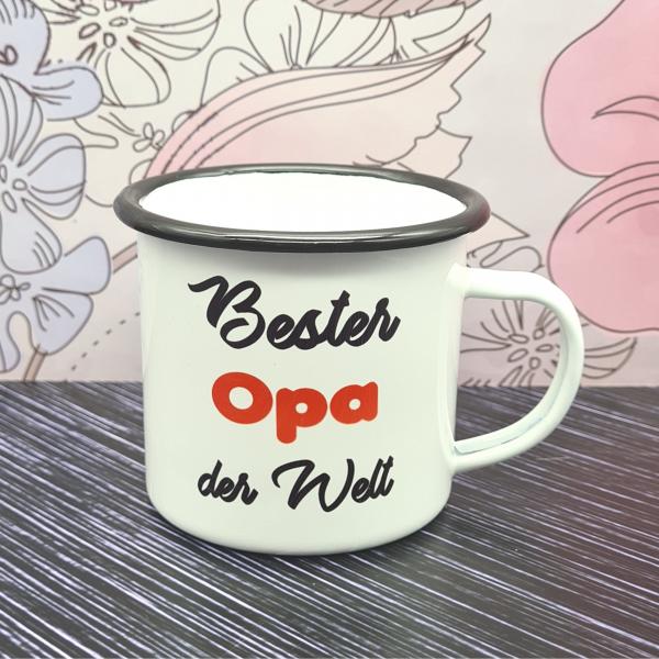 Emaillebecher - Bester Opa der Welt - weiß - 2 Größen