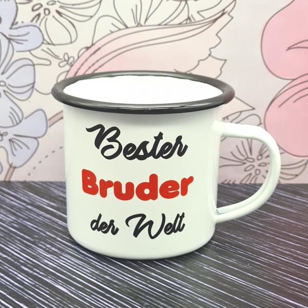 Emaillebecher - Bester Bruder der Welt - weiß - 2 Größen