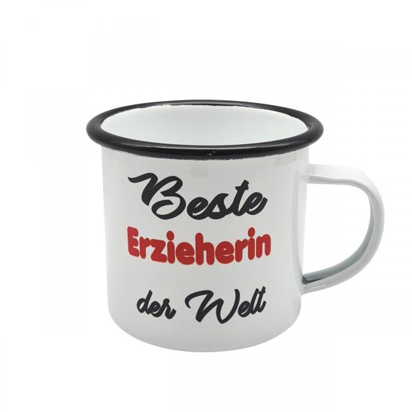 Emaillebecher - Beste Erzieherin der Welt - weiß - 2 Größen