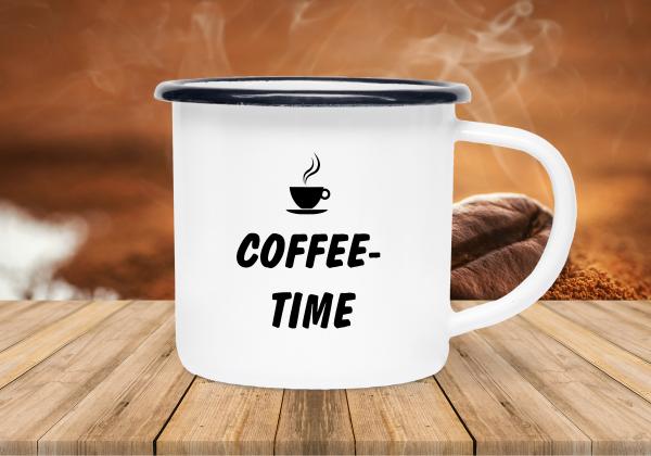 Tasse Kaffee - Coffee-time (Kaffeetasse) - Emaillebecher weiß - 2 Größen