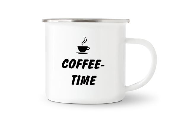 Tasse Kaffee - Coffee-time (Kaffeetasse) - Emaillebecher weiß - 2 Größen