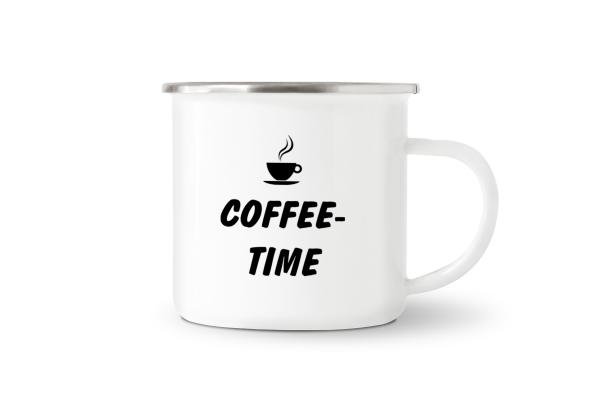 Tasse Kaffee - Coffee-time (Kaffeetasse) - Emaillebecher weiß - 2 Größen