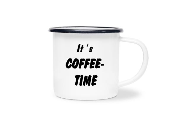 Tasse Kaffee - It's Coffee-time - Emaillebecher weiß - 2 Größen
