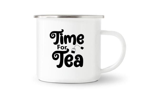 Tasse Tee - Time for Tea (Teebeutel) - Emaillebecher weiß - 2 Größen