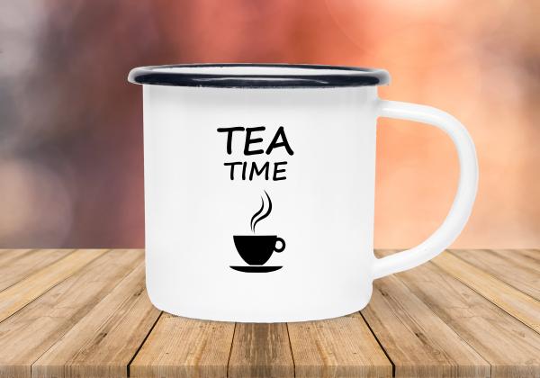 Tasse Tee - TEA TIME (Teetasse) - Emaillebecher weiß - 2 Größen