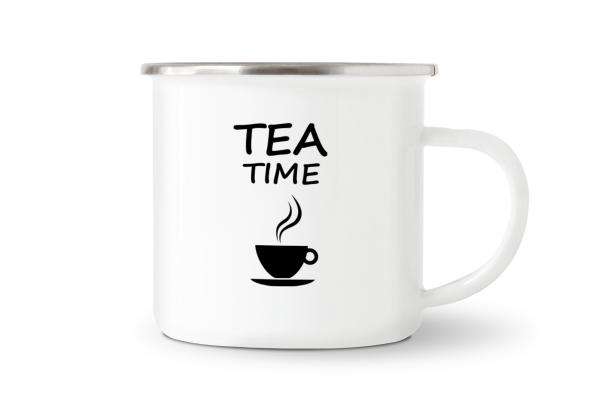 Tasse Tee - TEA TIME (Teetasse) - Emaillebecher weiß - 2 Größen