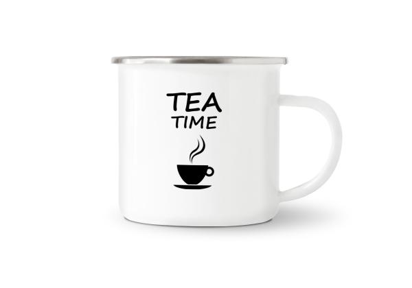 Tasse Tee - TEA TIME (Teetasse) - Emaillebecher weiß - 2 Größen