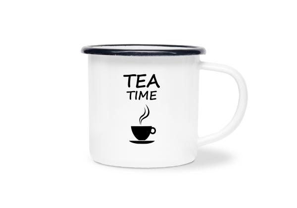 Tasse Tee - TEA TIME (Teetasse) - Emaillebecher weiß - 2 Größen