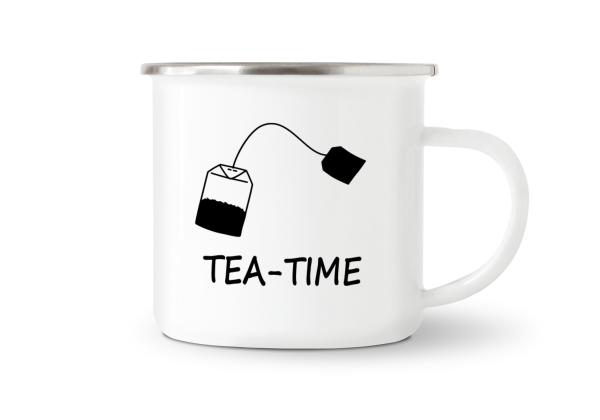 Tasse Tee - TEA-TIME (Teebeutel) - Emaillebecher weiß - 2 Größen